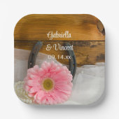 Pink Daisy und Horseshoe Country Western Hochzeit Pappteller (Vorderseite)