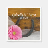 Pink Daisy und Horseshoe Country Western Hochzeit Serviette (Vorderseite)