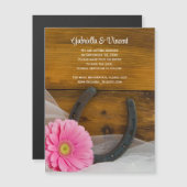 Pink Daisy und Horseshoe Wedding Save the Date Magneteinladung (Vorne/Hinten)