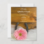 Pink Daisy und Horseshoe Western Wedding Magneteinladung (Vorderseite)