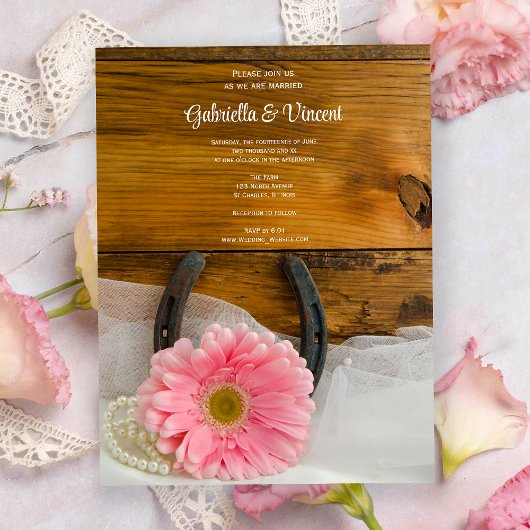 Pink Daisy und Horseshoe Western Wedding Magneteinladung