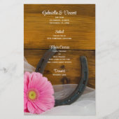 Pink Daisy und Horseshoe Western Wedding Menu (Vorderseite)