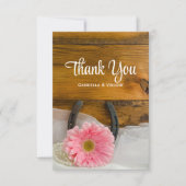 Pink Daisy und Horseshoe Western Wedding Vielen Da Dankeskarte (Vorderseite)