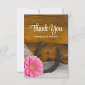 Pink Daisy und Horseshoe Western Wedding Vielen Da Dankeskarte (Vorderseite)