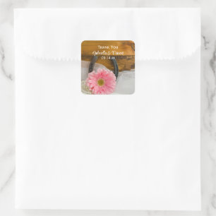 Pink Daisy und Horseshoe Western Wedding Vielen Da Quadratischer Aufkleber