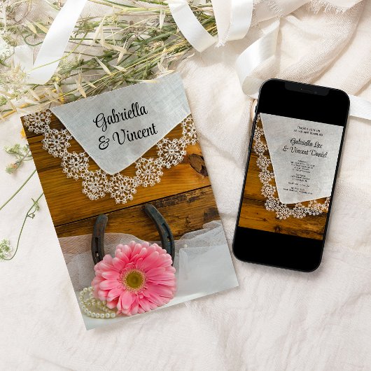 Pink Daisy und Lace Country Western Hochzeit Einladung
