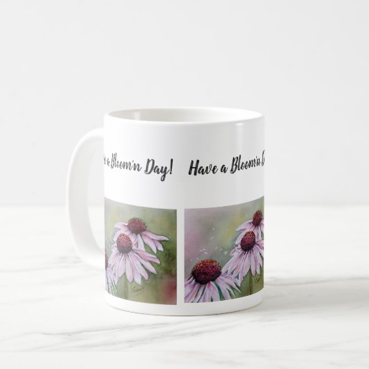 Pink Daisy Watercolor Blume Kaffeetasse (Vorderseite Links)