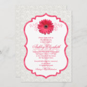 Pink Daisy White Lace Erste Kommune Einladung (Vorne/Hinten)