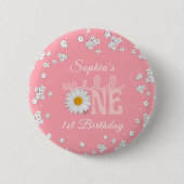 Pink Daisy Wild One 1. Geburtstag Button (Vorderseite)