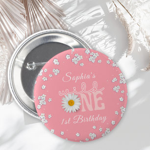 Pink Daisy Wild One 1. Geburtstag  Button