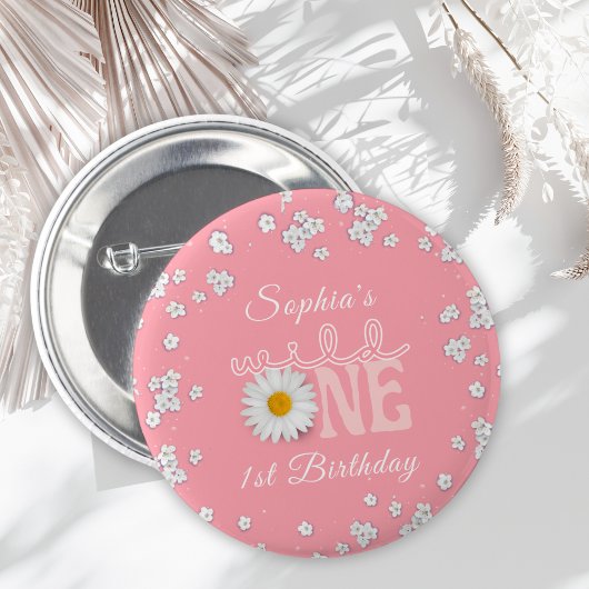 Pink Daisy Wild One 1. Geburtstag Button