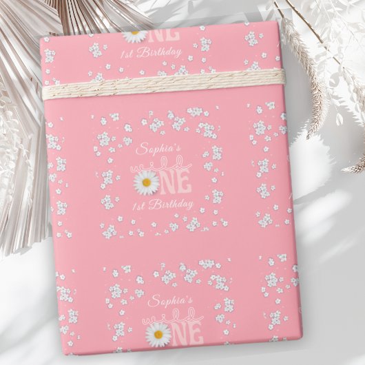 Pink Daisy Wild One 1. Geburtstag  Geschenkpapier