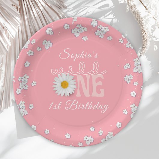 Pink Daisy Wild One 1. Geburtstag Pappteller