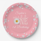 Pink Daisy Wild One 1. Geburtstag Pappteller (Vorderseite)