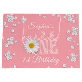 Pink Daisy Wild One 1st Birthday  Große Geschenktüte (Vorderseite)