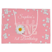 Pink Daisy Wild One 1st Birthday  Große Geschenktüte (Rückseite)