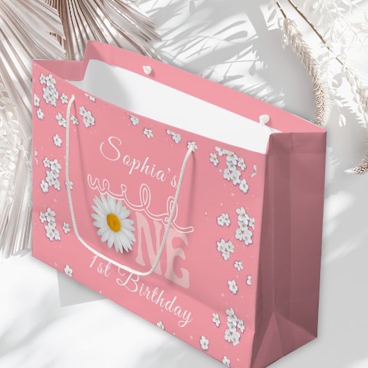Pink Daisy Wild One 1st Birthday  Große Geschenktüte