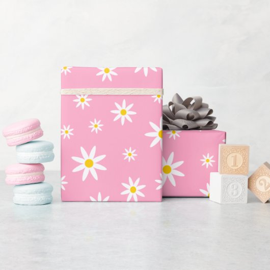 Pink Daisy Wrapping Paper Geschenkpapier (Babyparty)