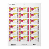 Pink Daisy Yellow Damask Hochzeitsplatten Adressaufkleber (Vorne)