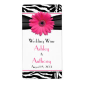Pink Daisy Zebra Print Wedding Wine Bottle Labels (Vorne)