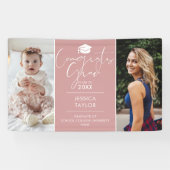 Pink damals und jetzt 2 Foto Graduation Party Banner (Horizontal)