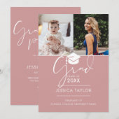 Pink damals und jetzt 2 Foto Graduation Party Einladung (Vorne/Hinten)