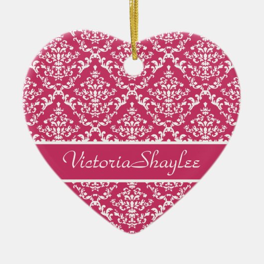 Pink Damask #1 anpassbar Keramik Ornament (Vorne)