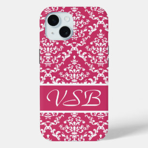 Pink Damask #1 mit Monogramm bei VictoriaShaylee iPhone 15 Hülle