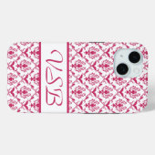Pink Damask #2 mit Monogramm bei VictoriaShaylee Case-Mate iPhone Hülle (Rückseite (Horizontal))