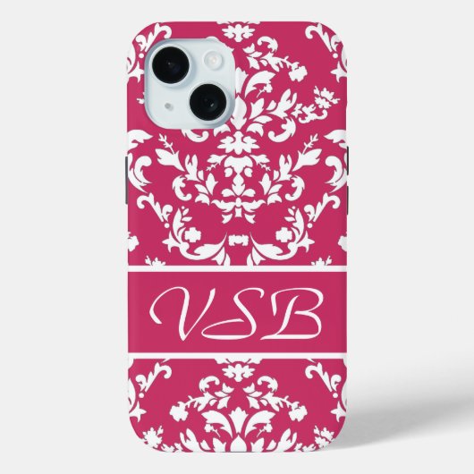 Pink Damask #3 mit Monogramm bei VictoriaShaylee Case-Mate iPhone Hülle (Rückseite)