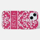 Pink Damask #3 mit Monogramm bei VictoriaShaylee Case-Mate iPhone Hülle (Rückseite (Horizontal))
