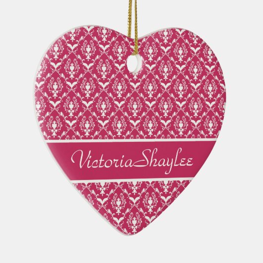 Pink Damask #5 anpassbar Keramik Ornament (Rechts)