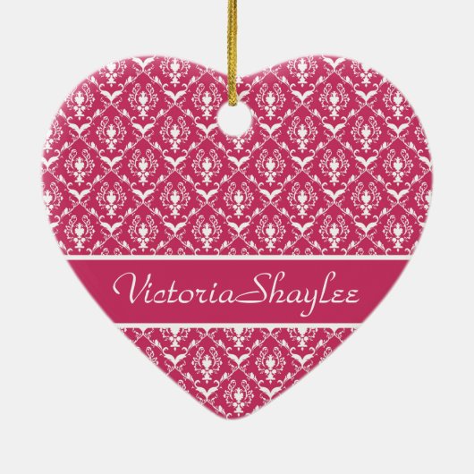 Pink Damask #5 anpassbar Keramik Ornament (Hinten)