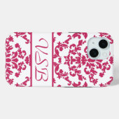 Pink Damask #6 mit Monogramm bei VictoriaShaylee Case-Mate iPhone Hülle (Rückseite (Horizontal))