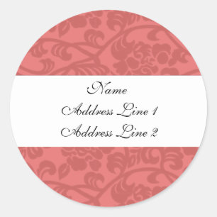 Pink Damask Address Labels Runder Aufkleber