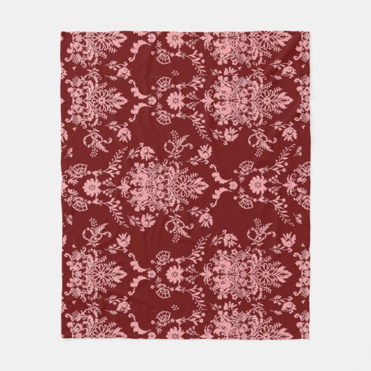 Pink Damask auf Maroon Fleecedecke (Vorderseite)