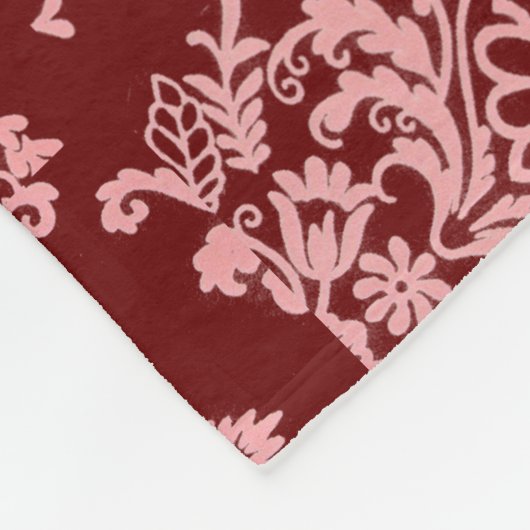 Pink Damask auf Maroon Fleecedecke (Ecke)