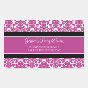 Pink Damask Baby Dusche Pflegeaufkleber Rechteckiger Aufkleber