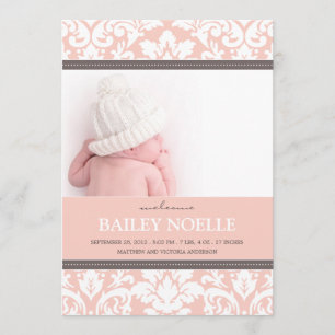 PINK DAMASK BABY   GEBURTSANKÜNDIGUNG ANKÜNDIGUNG