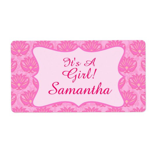 Pink Damask Baby Girl Name Personalisierte Geburt (Vorne)