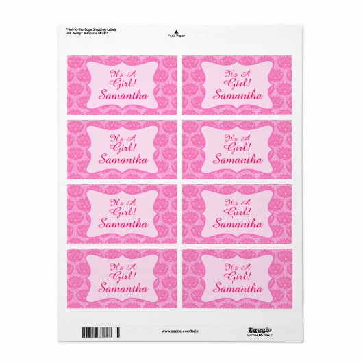 Pink Damask Baby Girl Name Personalisierte Geburt (Vorne)