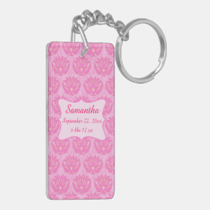 Pink Damask Baby Girl Name Personalisierte Geburt Schlüsselanhänger
