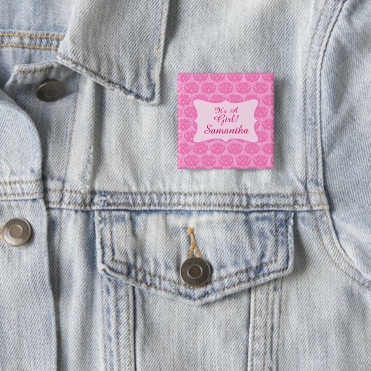 Pink Damask Baby Girl Personalisiert Name Abzeiche Button (Beispiel)