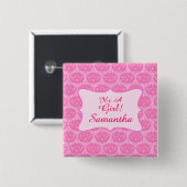 Pink Damask Baby Girl Personalisiert Name Abzeiche Button (Vorne & Hinten)