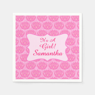 Pink Damask Baby It a Girl Birth Annoucement Serviette