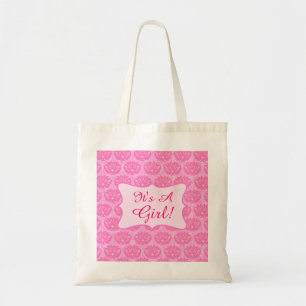 Pink Damask Baby It a Girl Birth Annoucement Tragetasche