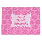 Pink Damask Baby Sein Mädchenname Personalisiert Große Geschenktüte (Vorderseite)