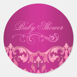 Pink Damask Babydusche Aufkleber/Siegel Runder Aufkleber