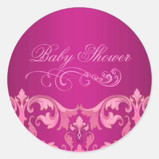 Pink Damask Babydusche Aufkleber/Siegel Runder Aufkleber
