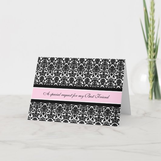 Pink Damask Best Friend Bridesmaid Invitation Card Einladung (Vorderseite)